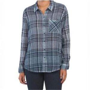 Lucky Brand plaid gauze button down S